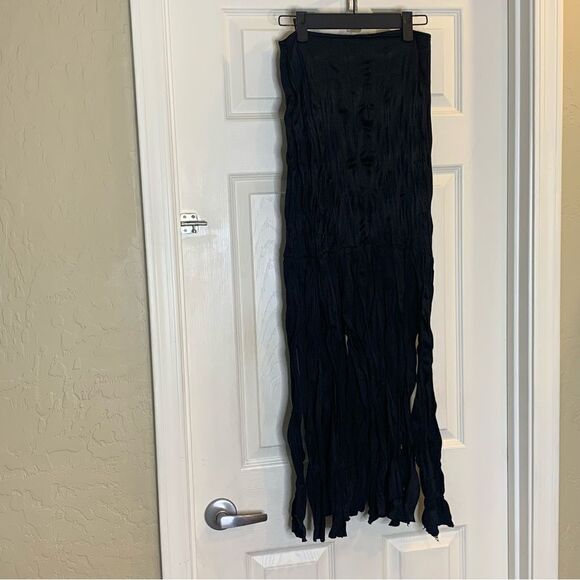 Zara Wrinkled Effect Maxi Skirt with Fringing Black Size Small - Picture 9 of 16